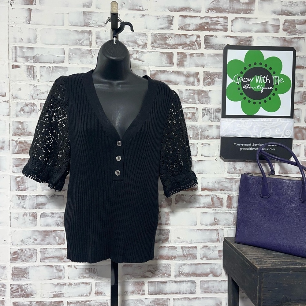 Anthropologie Black Embellished Buttoned Blouse